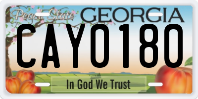 GA license plate CAY0180