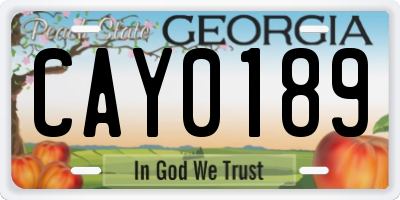 GA license plate CAY0189