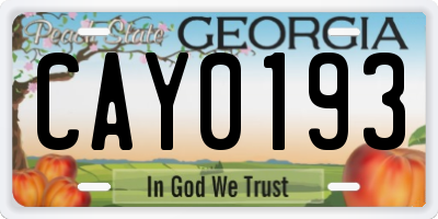 GA license plate CAY0193