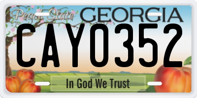 GA license plate CAY0352