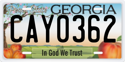 GA license plate CAY0362