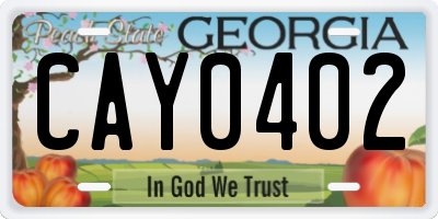 GA license plate CAY0402