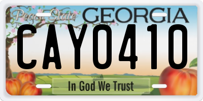GA license plate CAY0410