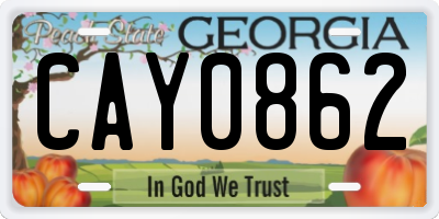 GA license plate CAY0862