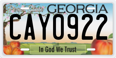 GA license plate CAY0922
