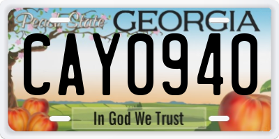 GA license plate CAY0940