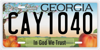 GA license plate CAY1040