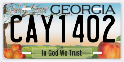GA license plate CAY1402