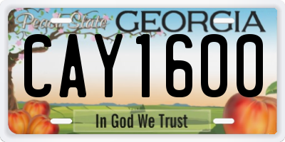 GA license plate CAY1600