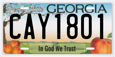 GA license plate CAY1801
