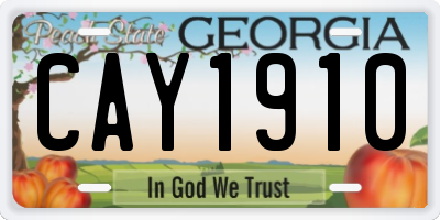 GA license plate CAY1910