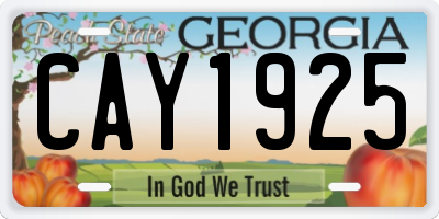 GA license plate CAY1925