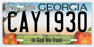 GA license plate CAY1930