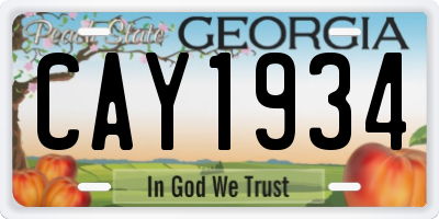 GA license plate CAY1934