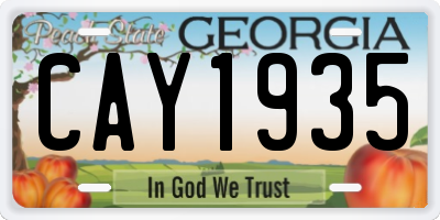 GA license plate CAY1935