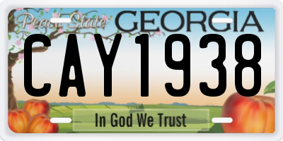 GA license plate CAY1938