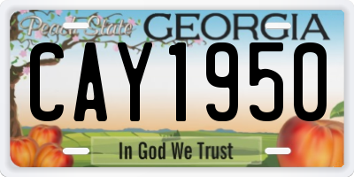 GA license plate CAY1950