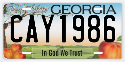 GA license plate CAY1986
