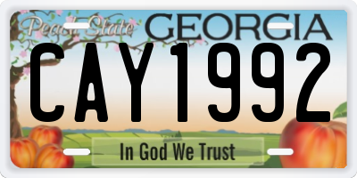 GA license plate CAY1992