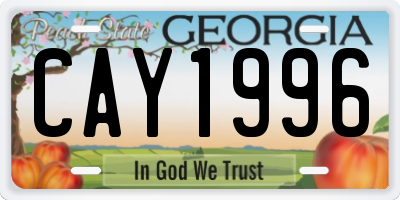 GA license plate CAY1996