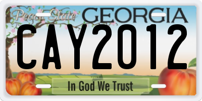 GA license plate CAY2012