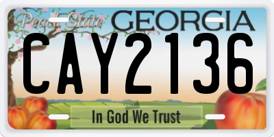 GA license plate CAY2136