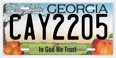 GA license plate CAY2205