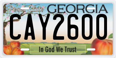 GA license plate CAY2600