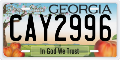 GA license plate CAY2996