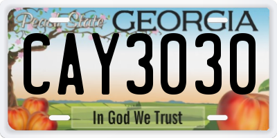 GA license plate CAY3030
