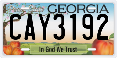 GA license plate CAY3192