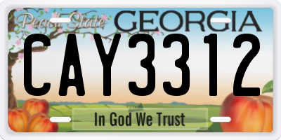 GA license plate CAY3312
