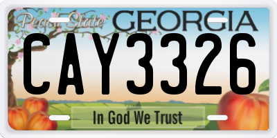 GA license plate CAY3326