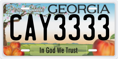 GA license plate CAY3333