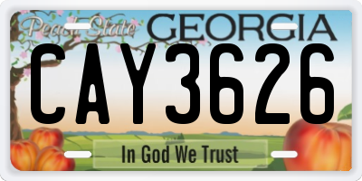 GA license plate CAY3626