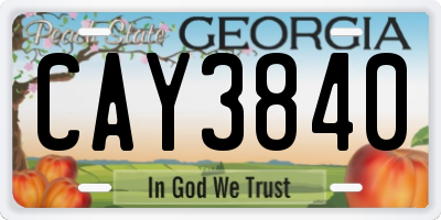 GA license plate CAY3840