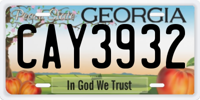 GA license plate CAY3932