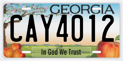 GA license plate CAY4012