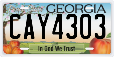 GA license plate CAY4303