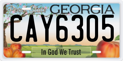 GA license plate CAY6305