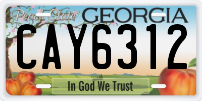 GA license plate CAY6312