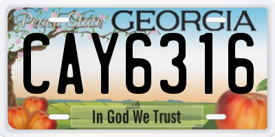 GA license plate CAY6316