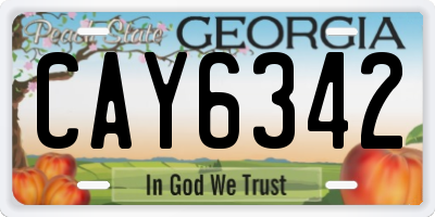 GA license plate CAY6342