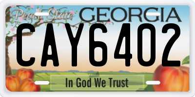 GA license plate CAY6402