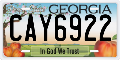 GA license plate CAY6922