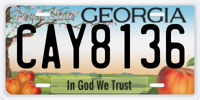 GA license plate CAY8136