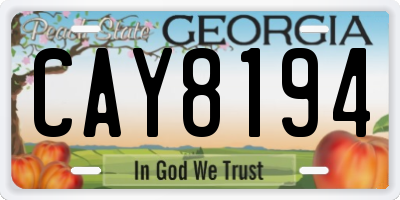 GA license plate CAY8194