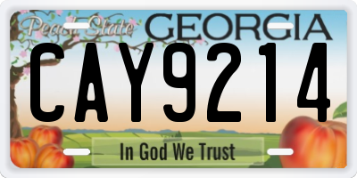 GA license plate CAY9214