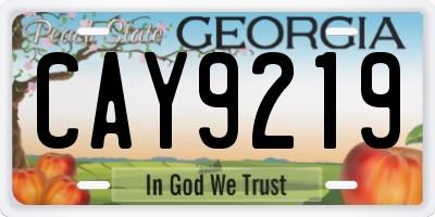 GA license plate CAY9219