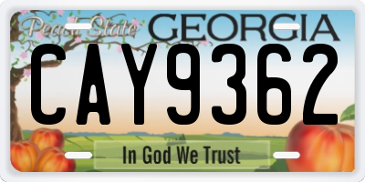 GA license plate CAY9362